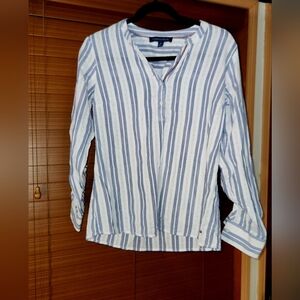 💙 Tommy Hilfiger Blue and White Striped Long Sleeve Blouse Size Medium